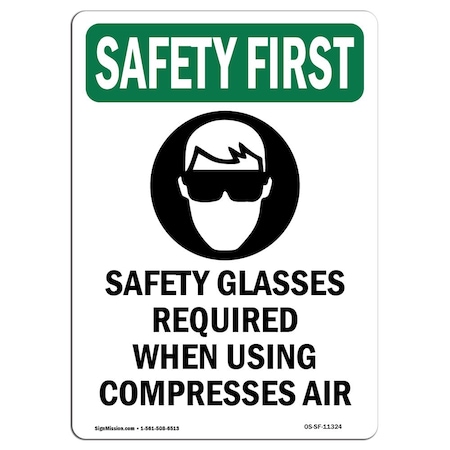 OSHA SAFETY FIRST Sign, Safety Glasses Required W/ Symbol, 5in X 3.5in Decal